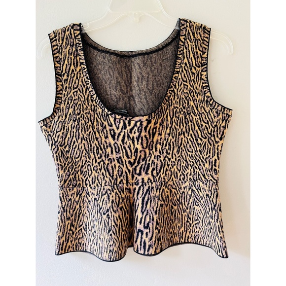 BCBGMAXAZRIA Sz M Alonya Leopard Print Peplum Stretch Tank Top Pullover Blouse - Picture 2 of 8